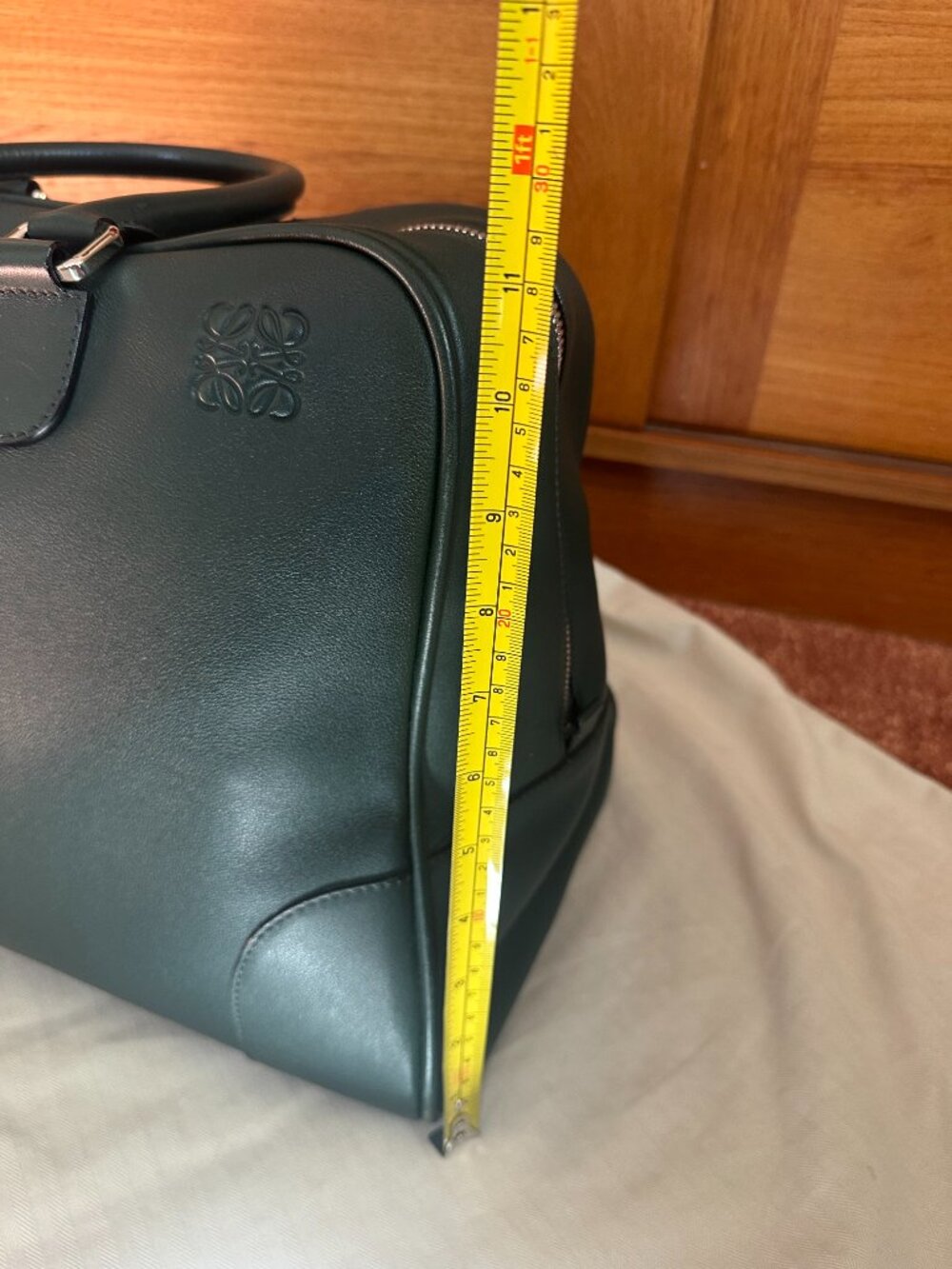 LOEWE Leather Boston / Weekender Travel Bag – Forest Green (RARE) with Dust Bag - Picture 12 of 14